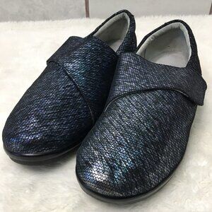 Alegria Women's Lauryn Leather Nurse Work Shoes Metallic Blue Silver 42W.